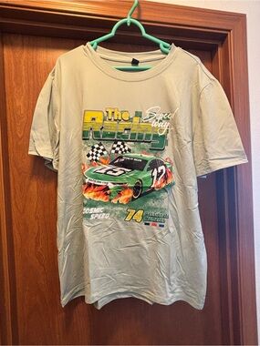 NFINITY Light Sage Green Racing Graphic Tee with Multicolor Print